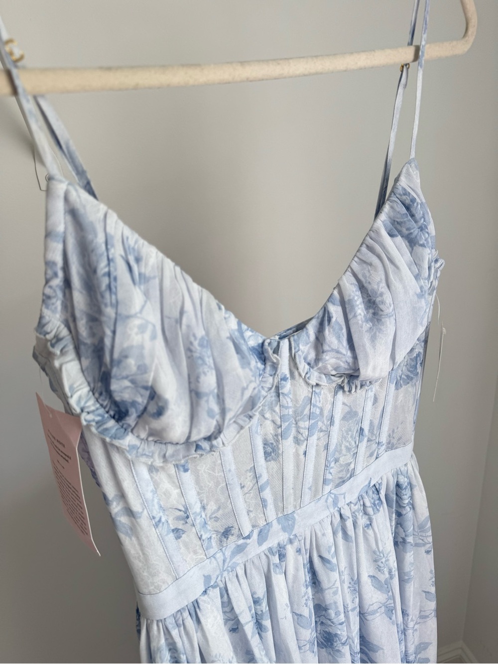 NWT REVOLVE V. Chapman Carmen Corset Front-Slit Ruffled Chiffon Gown - Picture 7 of 11